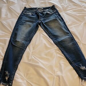 KanCan Blue Skinny Jeans with Distressing and Frayed Edges